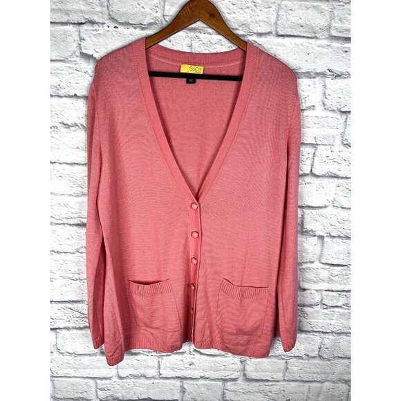St. John SoCa Sweaters - SOCA ST JOHN Women's Coral Button Down Sweater Cardigan Large